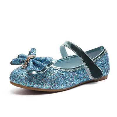 China New Sequin Flat Children Shoes Snow and Ice Fate Princess Aisha Shoes Girls Single Rhinestone Bow Shoes for sale