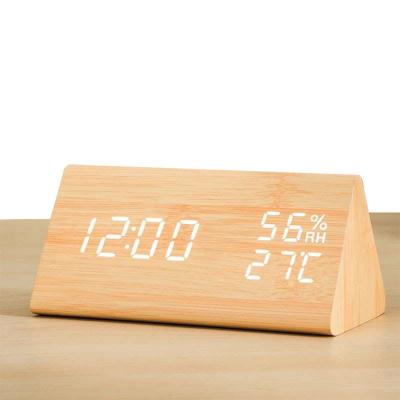 China Analogue Calendars Child Battery Operated Radio LED Class Voice Time Temperature Control Digital Wooden Alarm Clock for sale