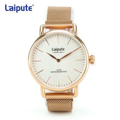 China Rose Gold Stainless Steel Quartz-Polshorloge Ondoorzichtige Laipute Te koop