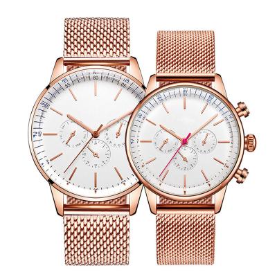 Cina Orologio impermeabile del quarzo delle coppie 3ATM, quadrante Rose Gold Couple Watch di 12mm in vendita