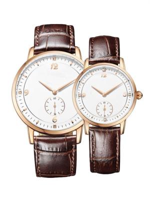 China Brown Leather Band Quartz Couple Watch Genuine Diamond Quartz Watch for sale