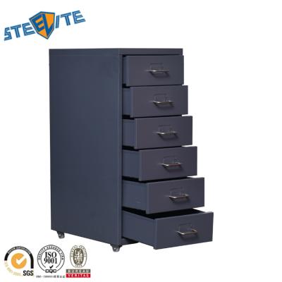 China Modern Under Cabinet 6 Drawer Metal Cabinet Small Office Drawer Movable Pedestal Cabinet for sale