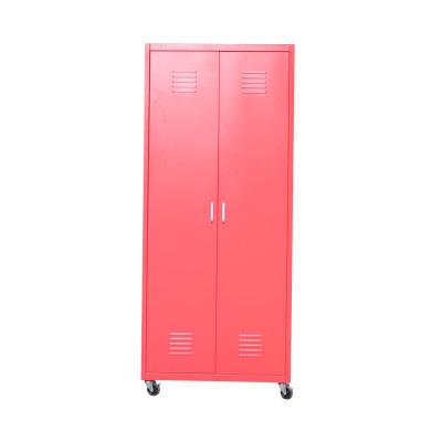 China Red Cute Girls 2 Door Metal Locker Clothes Cabinet Wardrobe (The Other) Modern Metal Adjustable for sale