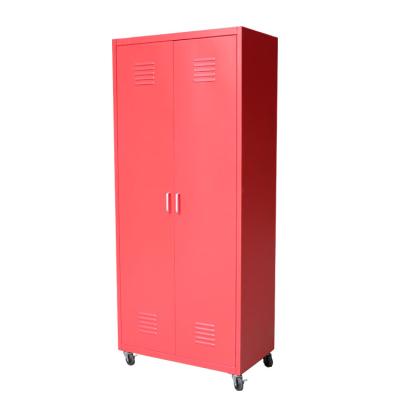 China Korean Style Adjustable Movable Double Door Locker (Other) Wardrobe Steel Cabinet With Wheels for sale