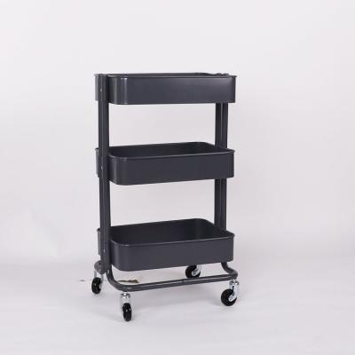 China No Foldable 3 Tier Metal Kitchen Basket Rolling Trolley Cart for sale