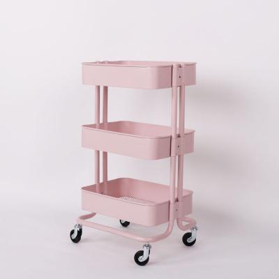 China Pink Modern Corner 3 Row Kids/Kids Toys Storage Trolley Steel Carts for sale