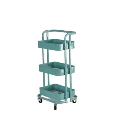 China Wholesale Modern Trolley Kitchen Folding Trolley Cart Three Tier Rolling Rack for sale