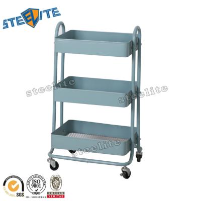 China Modern 3 Tier Trolley Kitchen Cart Steel Cart with 4 Wheels for sale