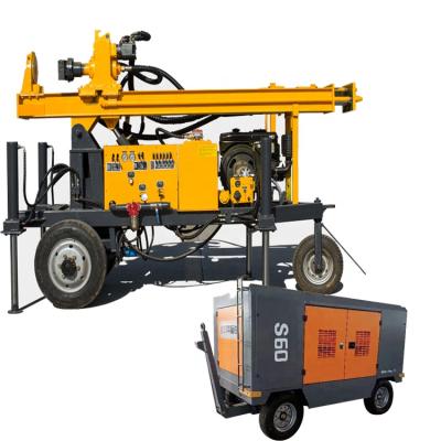 China DTH hammer 150m drill rig 3 wheel diesel small machine four leg drilling rig with air compressor à venda