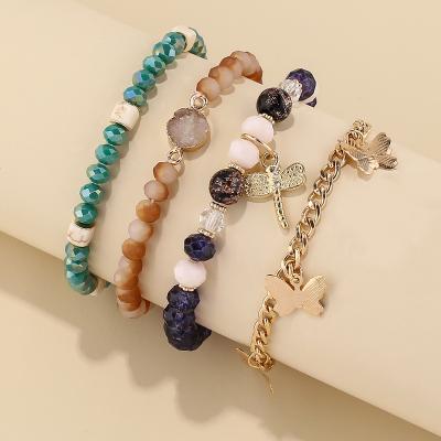 China Mineral Bracelets Crystal Bangle Trending Bracelet, Wholesale Fashion High Quality Butterfly Crystal 4 Bead Stretch Bracelets for sale