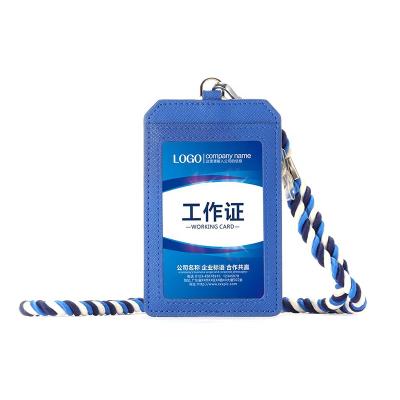 China British Custom Sided Style Vertical PU Leather ID Card Holder With Neck Strap Lanyard for sale