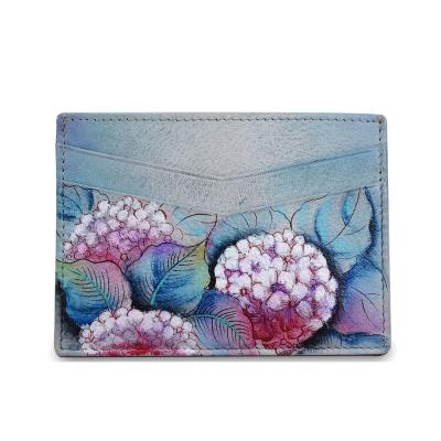 China Colorful Logo Genuine Leather Card Holder Silm Fashion Girls Three Slots ID Card Holder Custom Credit Card Holder for sale