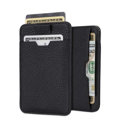 China Fashion RFID Blocking Genuine Leather Super Thin Men's Slim Credit Card Holder With ID Card Wallet for sale