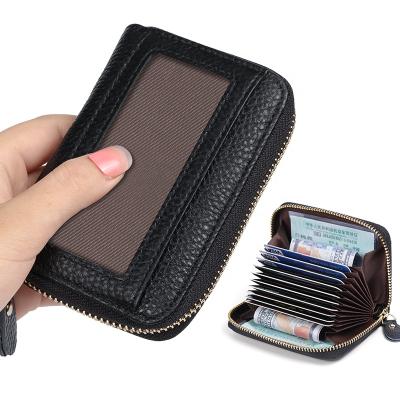 China Fashion Women's Genuine Leather Credit Card Holder Wallet Zipper RFID Blocking Cards Case Woman Contract ID Cards Bag Coin Purse for sale