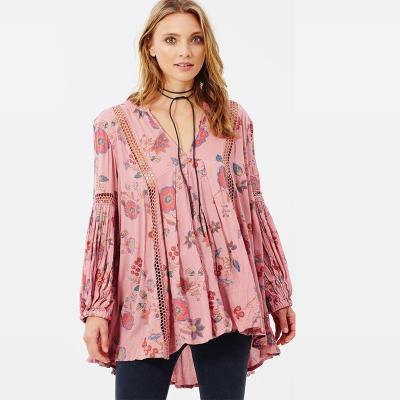 China Boho Style Women Floral Printed Blouse for sale