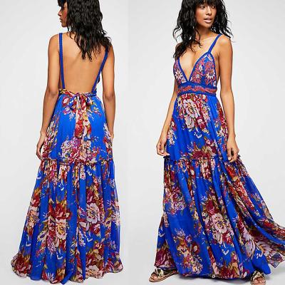 China 2018 Summer Women Sexy Maxi Dress Backless Fashion Casual Beautiful Kaftan Dress Strap for sale