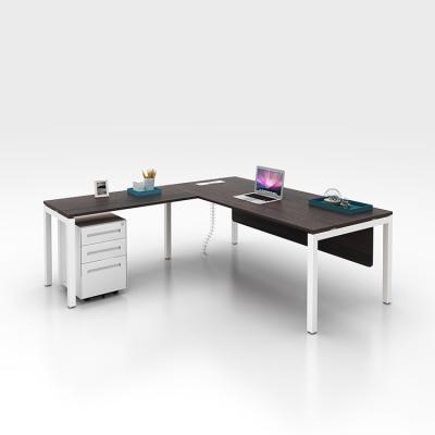 China Hot Selling Regular Fit Modern Office Furniture Modern L Shaped Wooden Executive Table With Side Cabinet for sale