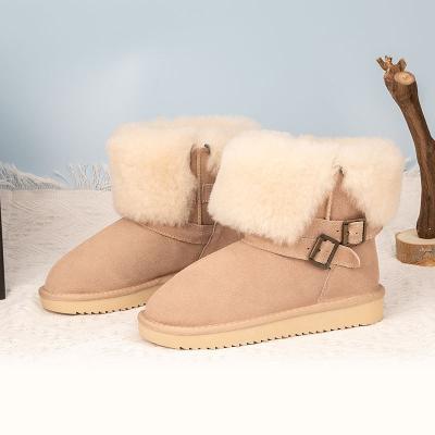 China Round Classics Snow Sheepskin Mid Winter Boots Calf Leather Sheepskin Fur Mid Australia Genuine Striped Outdoor Warm For Women Pink Fashion for sale