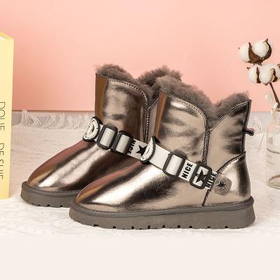 China Round Classics Snow Sheepskin Mid Winter Boots Calf Leather Sheepskin Fur Mid Australia Genuine Striped Outdoor Warm For Women Pink Fashion for sale