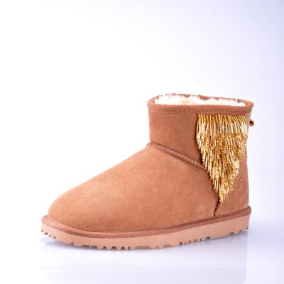 China Round Classics Snow Sheepskin Mid Winter Boots Calf Leather Sheepskin Fur Mid Australia Genuine Striped Outdoor Warm For Women Pink Fashion for sale