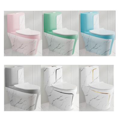 China Double-Flow/Pink/Blue/Green Color Hot Selling Luxury Gray Marble Wc One Piece Bathroom Hotel Toilet Room Toilet for sale