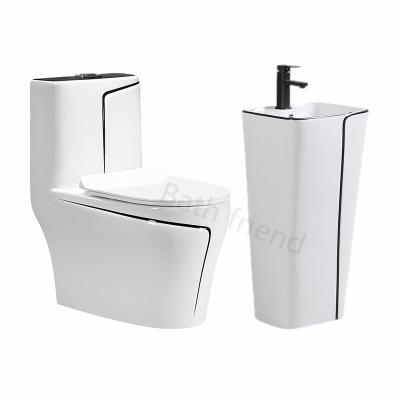 China Double-flow Black White Toilet Commode Bathroom Toilet Basin Set Chaozhou Toilet Basin Set Price for sale