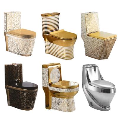 China Double-Flow Royal Bathroom Toilet Gold WC Ceramic Commode Black / Silver Luxury Diamond Gold Toilet Toilet for sale