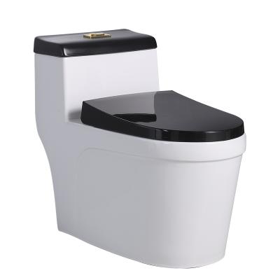 China Modern One Piece Black Color Bathroom Toilet New Arrival Sanitary Ware Siphon Flush Commode Toilet Bowl Lavatory for sale