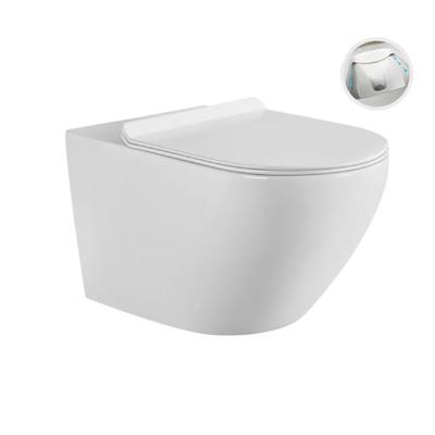 China Hotsell European Double-Flow Wall Hung Toilet With PP Seat Bathroom Furniture Sanitary White Eco Rimless Wall Mounted Toilet Bowl for sale