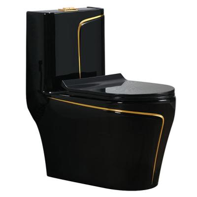 China One Piece Modern Sanitary Ware Bathroom Black With Ceramic Black Print Gold Toilet Toilet Bowl for sale