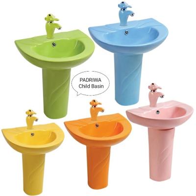 China Hot Selling Easy Clean Ceramic Sanitary Ware Preschool Kids Use Colorful Hand Wash Pedestal Sink for sale