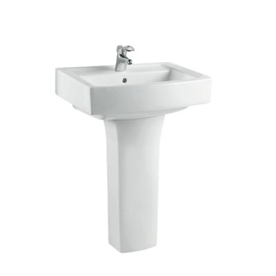 China Hotel easy clean sanitaryware ceramic sink bathroom washbasin with pedestal high quality square basin hot sale with reasonable price for sale