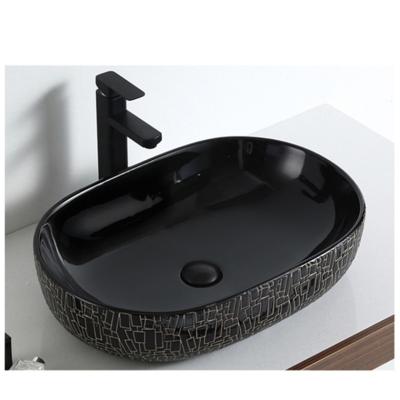 China Easy Clean Sanitary Ware Art Sink Bathroom No Hole Ceramic Faucet Countertop Black Basin With Good Price for sale