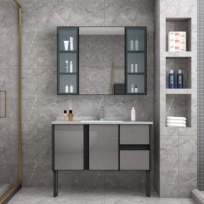 China Modern Furniture Cabinet Floor Wall Hung Bathroom Storage Cabinet Washroom Mirror Vanity Aluminum Bathroom Cabinet for sale