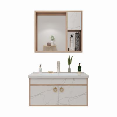 China Modern Chinese Factory Ceramic Wash Basin Bathroom Set With Mirror Cabinet Solid Wood White Waterproof Bathroom Cabinet Vanity for sale