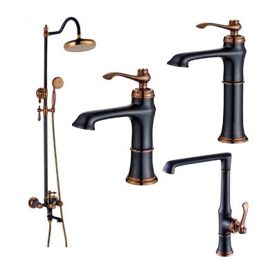 China With Sliding Bar Rose Gold Black External Faucet Shower Mixer With Shower Column Shower Kit for sale