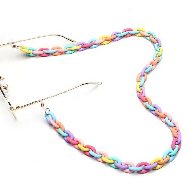 China Hiphop Fashion Candy Matte Holder Long Link Chain Bohemia Acrylic Sunglasses Lanyard Buckle Chain Neck Strap Accessories for sale