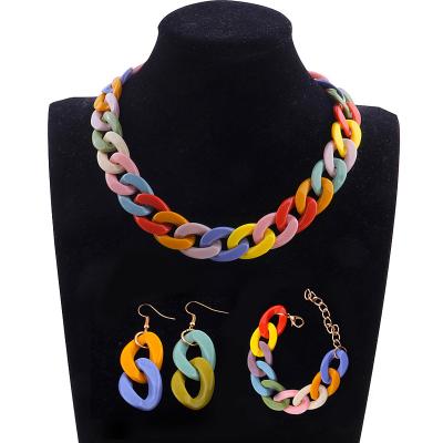 China Fashion Bohemian Fashion Plastic Resin Link Chunky Long Necklace Acrylic Choker Necklace Chain Sets And Earrings Jewelry Sets For Women for sale