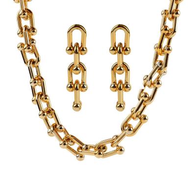 China New Hot Punk Hip Hop Gold Chunky Irregular Geometry Shape Acrylic Resin Link Chain Necklace Party Jewelry Sets for sale