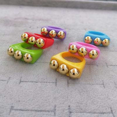 China Big Chunky Rings Multicolor Gold Stitching New Funny Geometric Resin Punk Beads U Shape Acrylic Rings Party Jewelry for sale