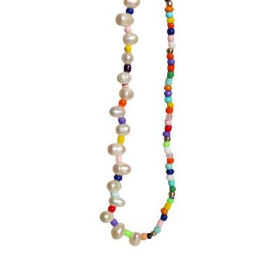 China BOHEMIA Fashion Bohemian Resort Style Jewelry Rainbow Bead Charm Irregular Bead Pendant Chain Necklace For Women for sale