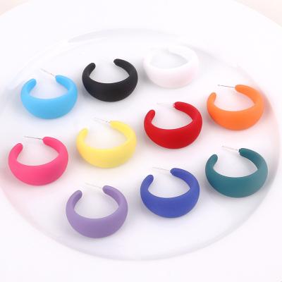 China Folder Style Sweet Concise Candy Color Frosted Big C Shape Ring Acrylic Resin Hoop Earrings Outer For Girls Jewelry for sale