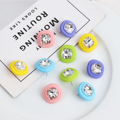 China Crystal Acrylic Stud Earrings Party Candy Color Fillet Rectangle Jewelery Resin Rhinestone Rhinestone Mold Big for sale