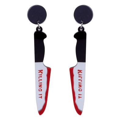 China Hiphop Hip Hop Hyperbole Punk Style With Letter Mirror Bloody Knife Shape Long Acrylic Drop Earrings For Women Wholesale for sale