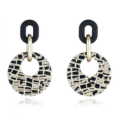 China Vintage Vintage Hyperbola Style Leopard Grain Zebra Stripe Circular Hollow Out Drop Dangle Acrylic Earrings For Women for sale