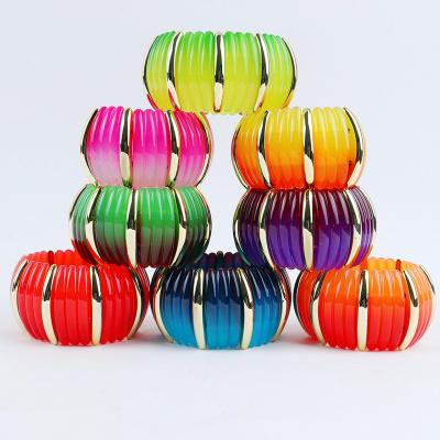 China TRENDY Classic Colorful Elastic Fashion Big Resin Bangle Resin Cuff Bracelets Stretch Colorful Elastic For Women for sale