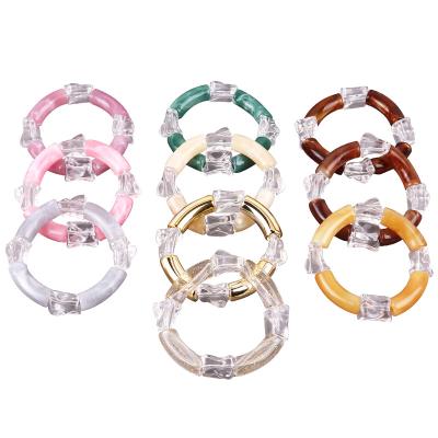 China Acrylic Stretched Bangles Shape Beautiful Simple Style Jelly Color Curved Clear Stacking Bamboo Tube Acrylic Bangles Bangles For Women Jewelry for sale