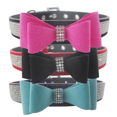 China Factory Wholesale Luxury Padded Diamond Inlaid Dog Collar Pet Bow Dog Collar for sale