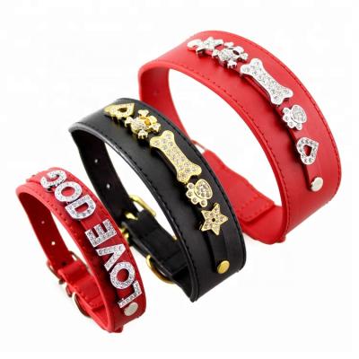 China Wholesale Custom Charm Luxury Pet Leather Accessories Quick Release DIY Dog Collar for sale