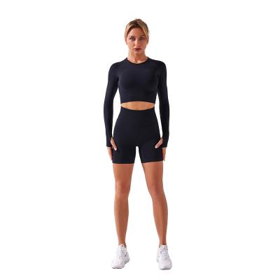 China 2022 Women Antibacterial Sexy Fitness Custom High Waisted Yoga Clothing Seamless Set for sale